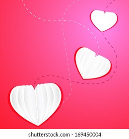 Paper hearts origami love on pink red  background vector 