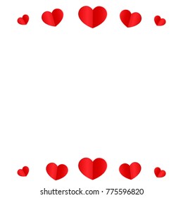 Paper Hearts Origamy Confetti Background.St. Valentine's Day pattern. Romantic Design Element. Love. Sweet Moment. Vector Illustration for Cards, Posters, Weddings, Birthday Party, Sales. Border.