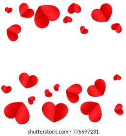 Paper Hearts Origamy Confetti Background.St. Valentine's Day pattern. Romantic Design Element. Love. Sweet Moment. Vector Illustration for Cards, Posters, Weddings, Birthday Party, Sales. Frame.