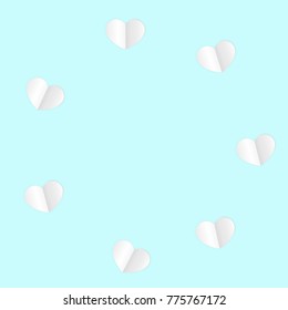 Paper Hearts Origamy Confetti Background.St. Valentine's Day pattern. Romantic Design Element. Love. Sweet Moment. Vector Illustration for Cards, Posters, Weddings, Birthday Party, Sales. Frame.