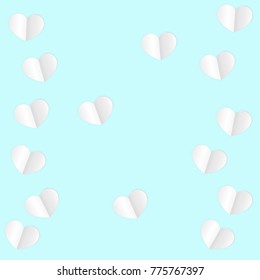 Paper Hearts Origamy Confetti Background.St. Valentine's Day pattern. Romantic Design Element. Love. Sweet Moment. Vector Illustration for Cards, Posters, Weddings, Birthday Party, Sales. Frame.