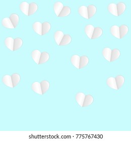 Paper Hearts Origamy Confetti Background.St. Valentine's Day pattern. Romantic Design Element. Love. Sweet Moment. Vector Illustration for Cards, Posters, Weddings, Birthday Party, Sales. Frame.