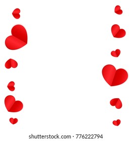 Paper Hearts Origamy Confetti Background.St. Valentine's Day pattern. Romantic Design Element. Love. Sweet Moment. Vector Illustration for Cards, Posters, Weddings, Birthday Party. Frame. Border.