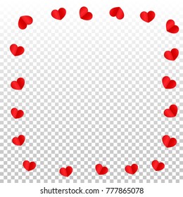 Paper Hearts Origamy Confetti on Transparent Background. Valentine Day pattern. Romantic Design Element. Love. Sweet Moment. Vector Illustration for Cards, Posters, Weddings, Birthday Party, Sales.