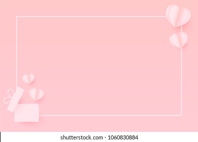 Paper Hearts out of the gift box with copy space . Paper Heart flying on pink background. Vector Illustration, Mother's Day, Valentine's Day