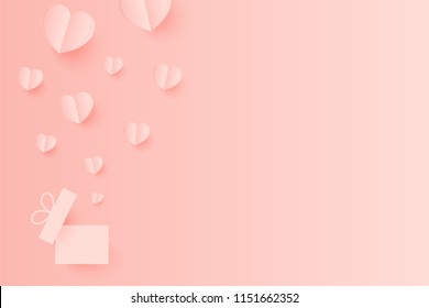 Paper Hearts out of the gift box with copy space on pink background. Vector Illustration, Mother's Day, Valentine's Day