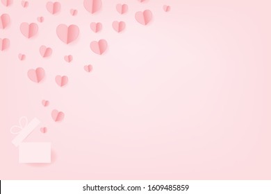 Paper Hearts out of the gift box with copy space on pink background. Vector Illustration, Mother's Day, Valentine's Day