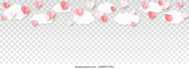 Paper hearts png. Paper confetti in the shape of a heart for Valentine's Day. Paper hearts with clouds png. Mothers Day. March 8.