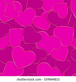 Paper hearts seamless pattern. Happy Valentines day background. Vector illustration.