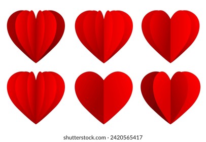 Paper hearts set. Vector set isolated on white background.