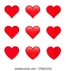 Paper Hearts with shadow. Shiny hearts.