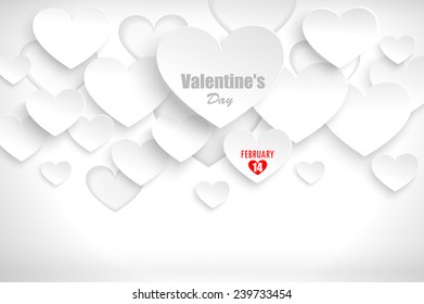 Paper hearts with shadow. Valentines Day abstract background