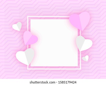 Paper Hearts Shape Decorated on Purple Wavy Striped Background with Space for your Message.