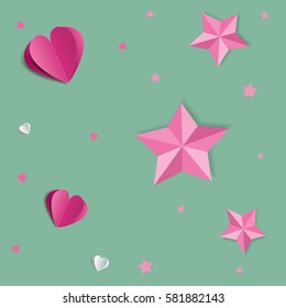 paper hearts and star Valentines day card