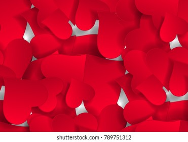 Paper hearts Valentine s day card background. Vector abstract seamless pattern with hearts. Paper hearts cut confetti from paper.