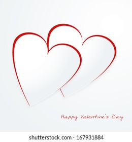 Paper hearts Valentines day card on white background