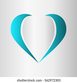 paper hearts Valentines day card on white background.