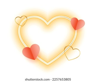 paper hearts valentines day love background with neon frame vector 