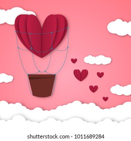 Paper hearts Valentines day vector love art card origami style romantic holiday background romance creative illustration. Valentine wedding beautiful banner.