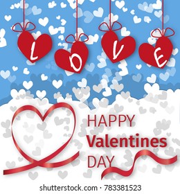 Paper hearts Valentines day vector love art card origami style romantic holiday background romance creative illustration. Valentine day wedding beautiful banner.