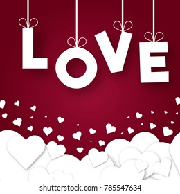 Paper hearts Valentines day vector love art card origami style romantic holiday background romance creative illustration. Valentine wedding beautiful banner.