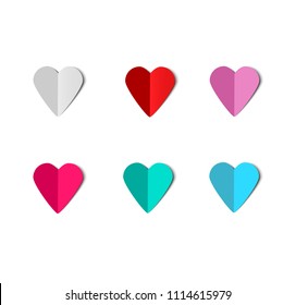 Paper hearts vector set. Papercut