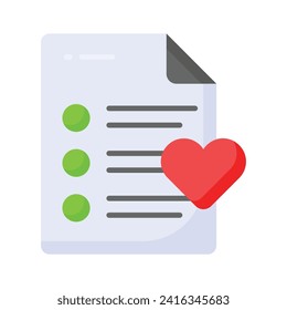Paper with heath denoting concept icon of wishlist, ready for premium download