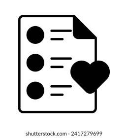 Paper with heath denoting concept icon of wishlist, ready for premium download