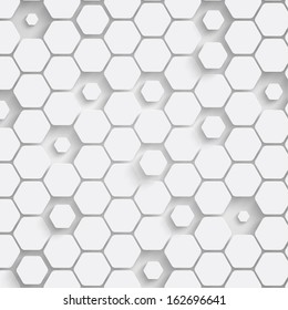 Paper hexagon background with drop shadows. Vector illustration