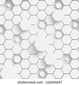 Paper hexagon background with drop shadows. Vector illustration
