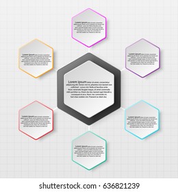 Paper hexagon with colorful edge on drop shadow for website presentation cover poster vector design info graphic illustration concept