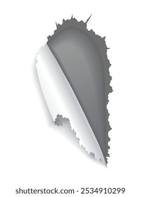 Paper hole of gray torn paper. Torn sides over dark paper background with space for text. Realistic torn paper template