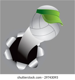 paper hole popping out volleyball with visor