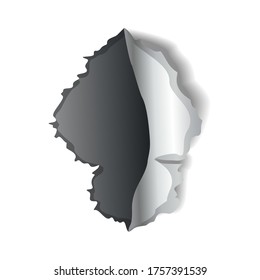 Agujero de papel. Papel vectorial realista con bordes rotos. Papel de daño con lados plegados