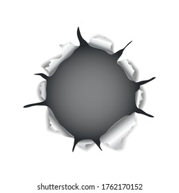 Paper hole. Realistic vector torn paper with ripped edges. Damage paper with folded sides