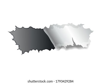 Agujero de papel. Papel vectorial realista con bordes rotos. Papel torcido