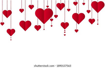 Paper holiday hanging hearts supply, vector art illustration.