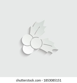 paper Holly berry leaves Christmas icon.
