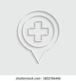 paper Hospital pin icon, hospital map point 