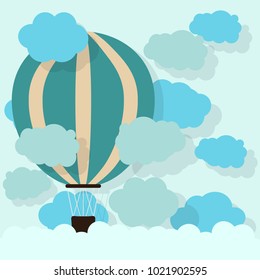 Paper hot air balloon with cloud ,Cardboard texture. Vector illustration