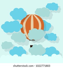 Paper hot air balloon with cloud ,Cardboard texture