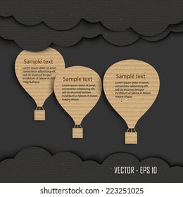 Paper hot air balloon with cloud ,Cardboard texture. Vector illustration 