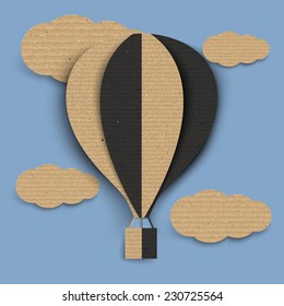 Paper hot air balloon with cloud ,Cardboard texture. Vector illustration
