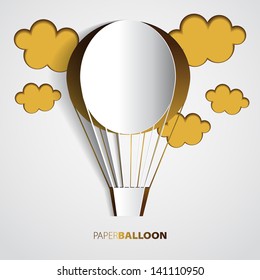 Paper hot air balloon with clouds - vector illustration - greeting card
