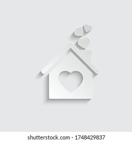 paper  House with heart icon. Home love icon. Family happiness icon