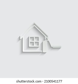 paper House painting icon, home paint icon vector House repair sign