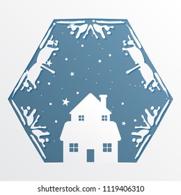 Paper house in paper snowflakes,vector paper art and digital craft style.