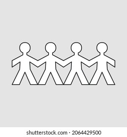 Paper Human Chain Figures Hand Up In Row Graphic Vector.