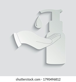 Papierhygiene-Hand-Ikone-Vektorgrafik. Hand waschen.  Flaschenspray Symbol 