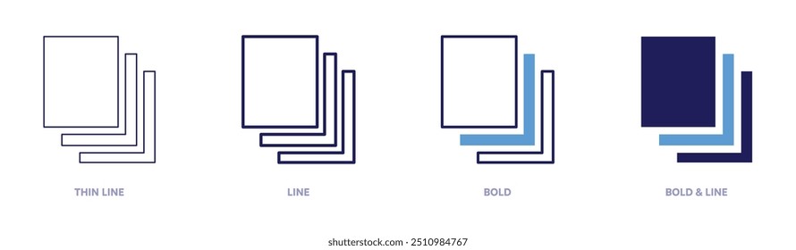 Paper icon in 4 different styles. Thin Line, Line, Bold, and Bold Line. Duotone style. Editable stroke.